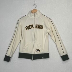 47 Brand Green Bay Packers Full Zip Track Jacket Cream Green Womens Small NFL